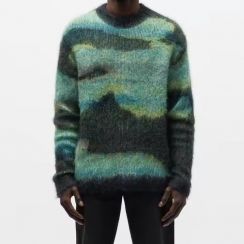 Mens Mohair Knit Jacquard Pullover Sweater