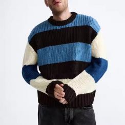 2Pcs Mens Thick Striped Knit Pullover