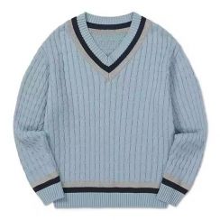 12Pcs Threaded Knit Pullover Sweater Blue