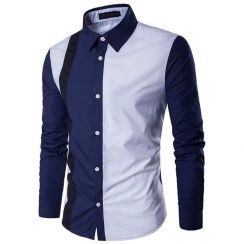 2Pcs Mens Color Block Business Shirt