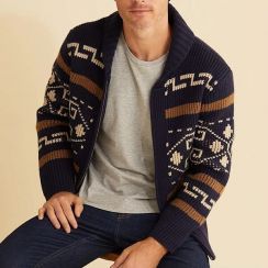 2Pcs Mens Cardigan Jacquard Knit Sweater