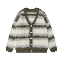 4Pcs Mens Mohair Striped Plush Cardigan